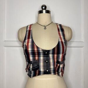 Navy plaid vest